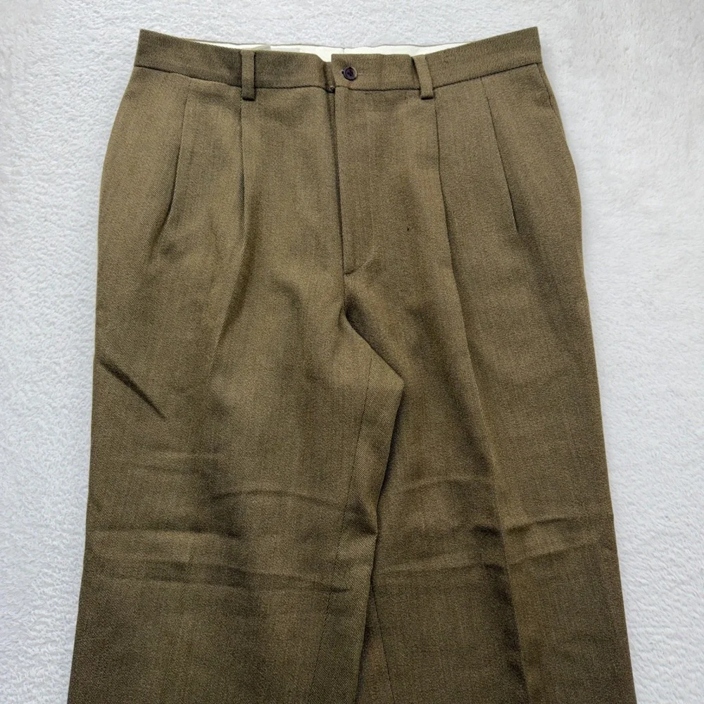 Vintage Banana Republic Mens 36R Wool Trousers Made in Italy Pleated Cuff Brown
